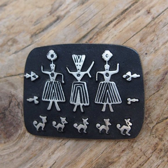 Alice Seely Jewelry - Alice Seely Pewter Tribal / Boho Brooch 2000